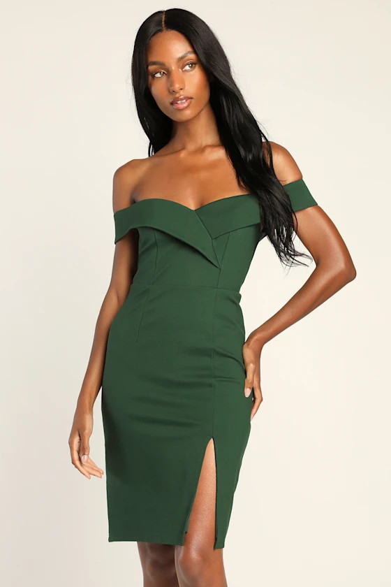Classic Glam Hunter Green Off-the-Shoulder Bodycon Dress | Lulus (US)
