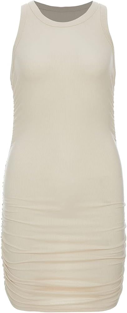 Womens Ruched Bodycon Dresses Causal Summer Sexy Sleeveless Tank Short Mini Dress | Amazon (US)