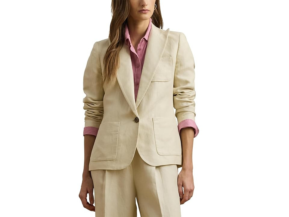 Lauren Ralph Lauren Linen-Blend Twill Blazer Women's Jacket Ivory Beige : 14, Elastane/Linen/Polyester | Zappos