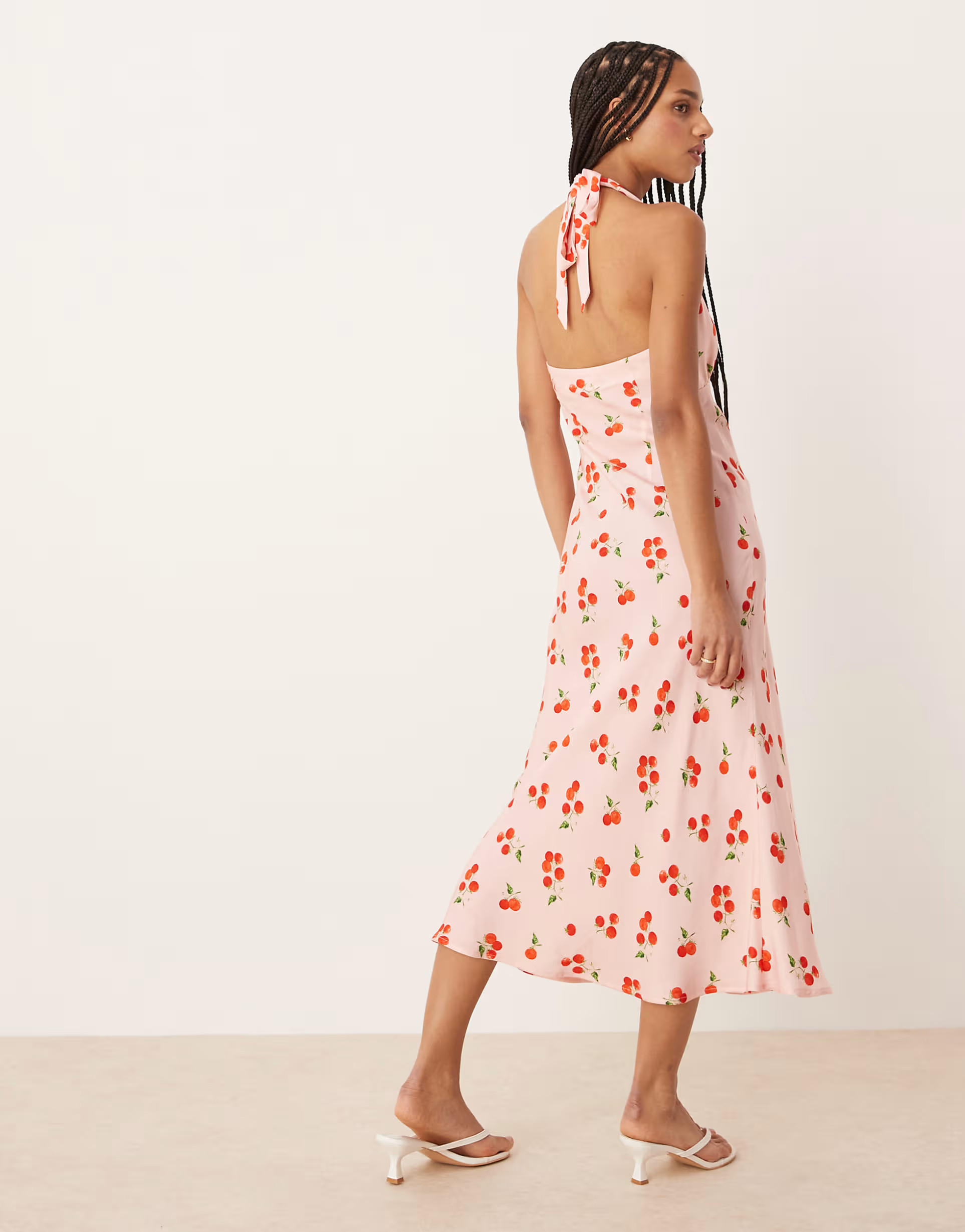 Nobody's Child Lyne halter neck midi dress in pink tomato print | ASOS (Global)