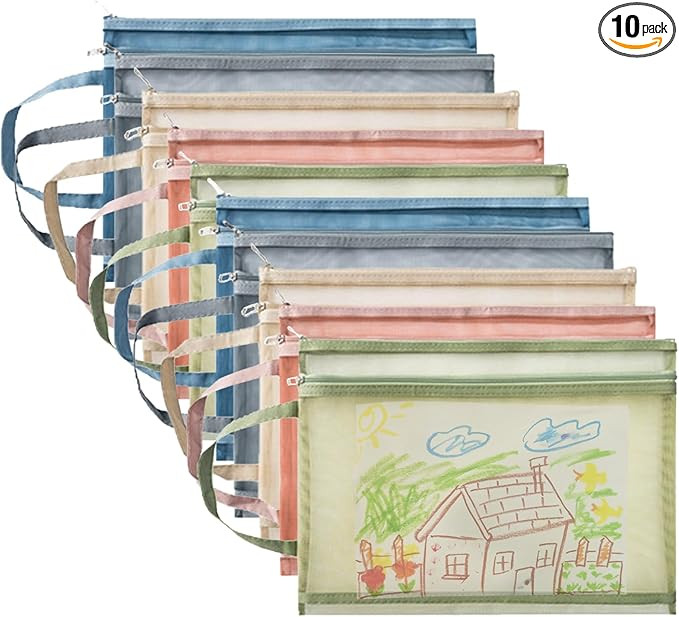 10 Pack Double-Layer Mesh Zipper Pouch Bags Colored Nylon A4 Zipper Mesh Bags with Handle Board G... | Amazon (US)