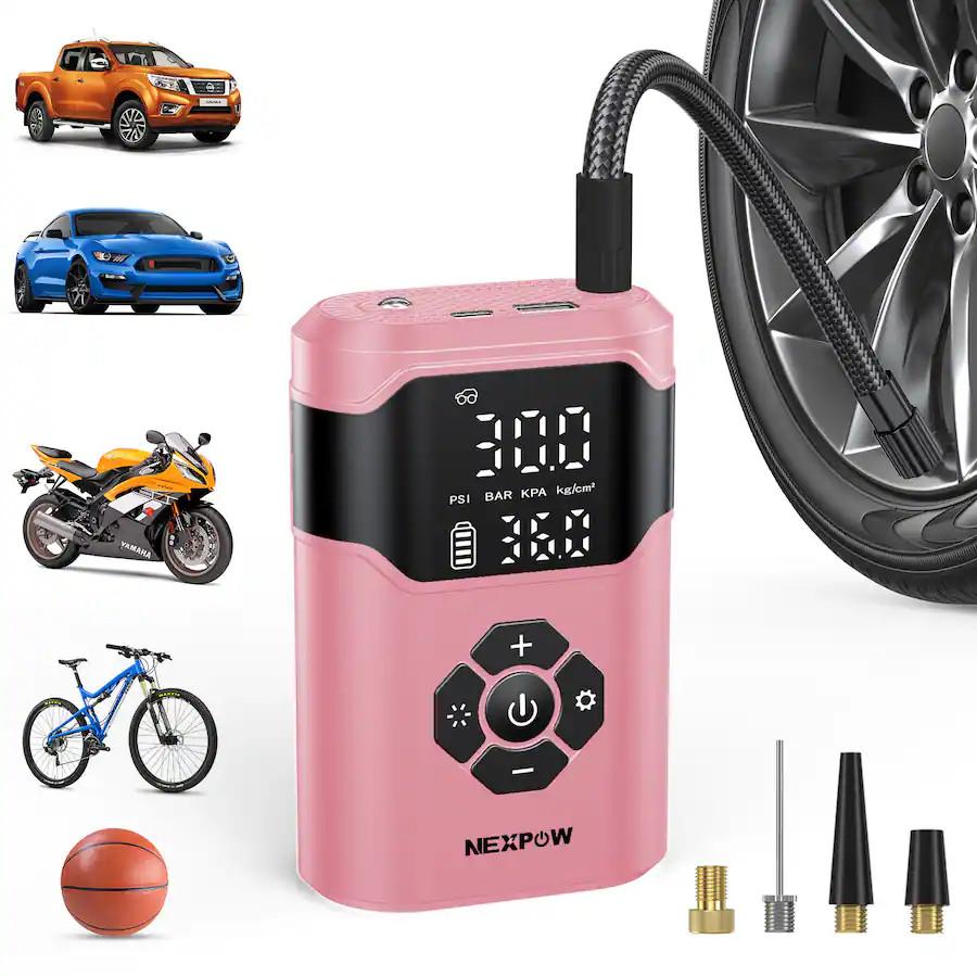 NEXPOW - Portable Cordless Tire Inflator with 5000mAh Power Bank and 150 PSI Fast Inflation - Pin... | Best Buy U.S.