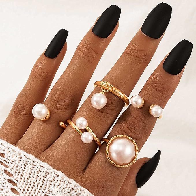 5 Pcs Boho Pearl Rings Gold Vintage Stackable Adjustable Knuckle Ring Set for Women and Girls Jew... | Amazon (US)