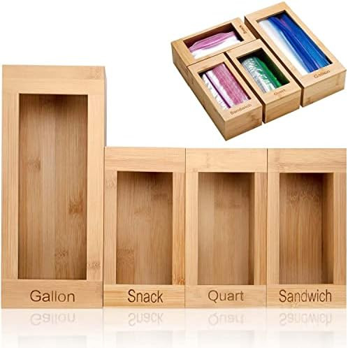 4PCS Ziplock Bags Storage Organizer for Drawer Bamboo Ziploc Container Kitchen Storage Dispenser ... | Amazon (CA)