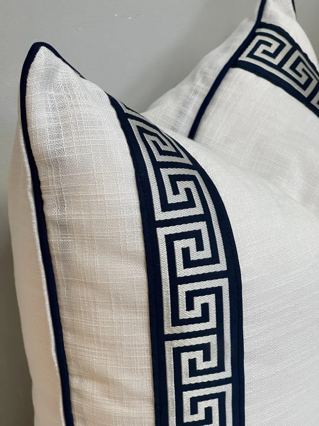 Linen Pillow Cover With Greek Key Trim - Etsy | Etsy (US)