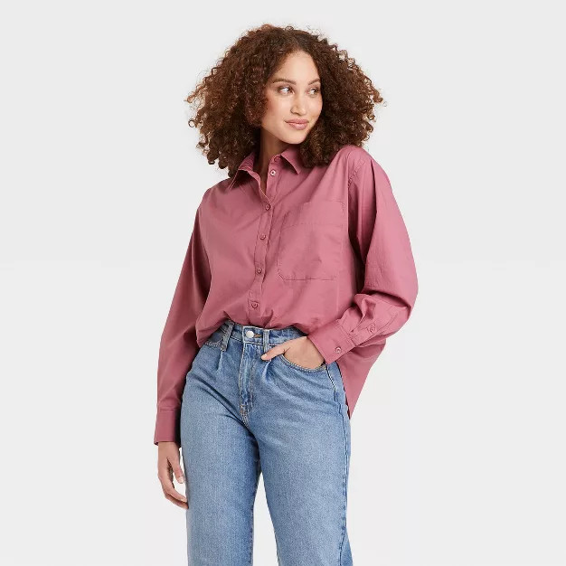 Women's Long Sleeve Button-Down Boyfriend Shirt - A New Day™ | Target