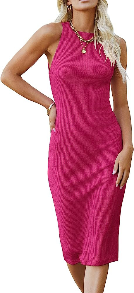PRETTYGARDEN Women's Basic Bodycon Midi Dress Crewneck Sleeveless Casual Summer Tank Top Dresses | Amazon (US)