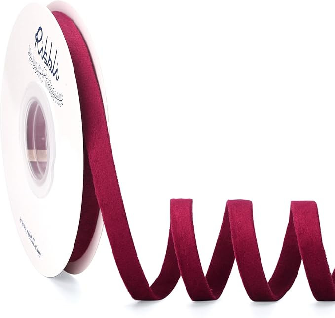 Ribbli Burgundy Velvet Ribbon Double Faced 3/8 Inch 10-Yard Spool Burgundy Ribbon Use for Christm... | Amazon (US)