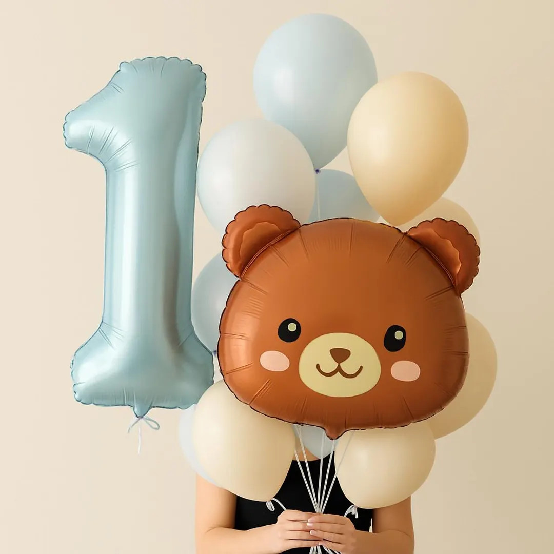 Bear First Birthday Decor, Bear Balloon, Bear Birthday Party, Blue Balloon, Blue Number Balloon, ... | Etsy (US)