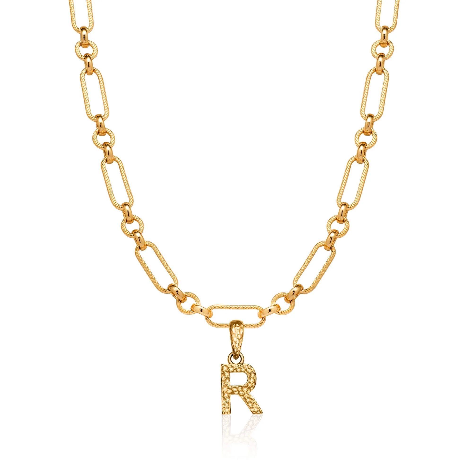 Hammered Initial Figaro Chain Necklace (Gold) | Abbott Lyon