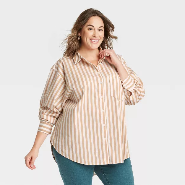 Women's Plus Size Long Sleeve Button-Down Oversized Tunic - Ava & Viv™ | Target