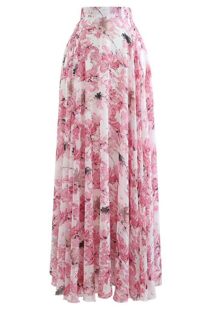 Timeless Favorite Floral Chiffon Maxi Skirt in Pink | Chicwish