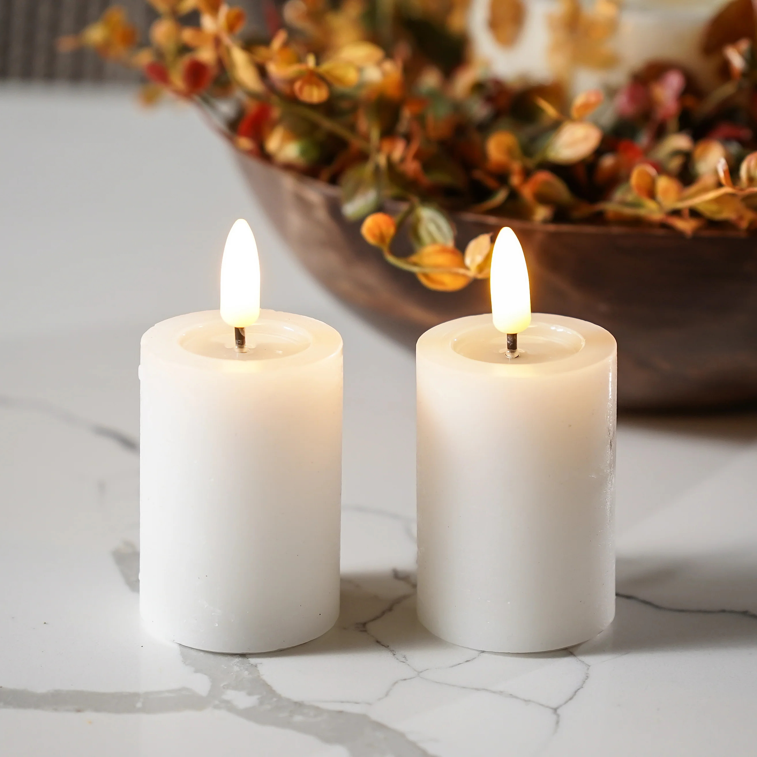 Textured White LED Votive Pillar | Set of 2 | MJHome
