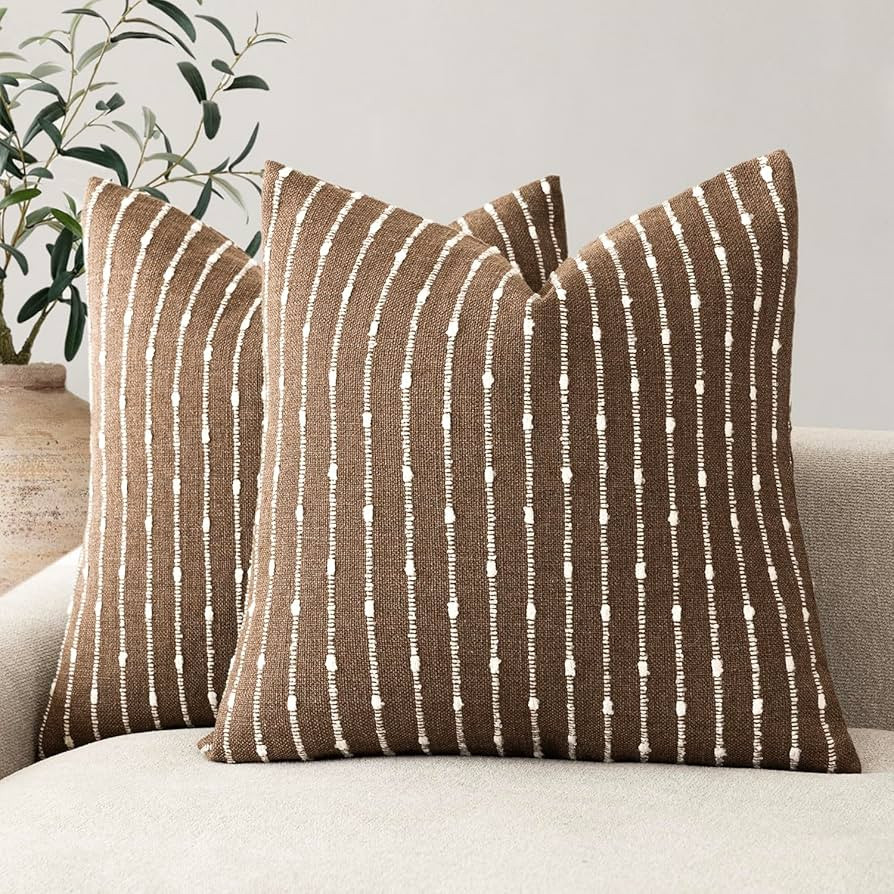 Foindtower Pack of 2 Decorative Jacquard Boucle Throw Pillow Covers Accent Textured Striped Pillo... | Amazon (US)