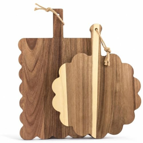 Acacia Wood Cutting Board Set of 2, Scalloped Charcuterie Boards | Amazon (US)