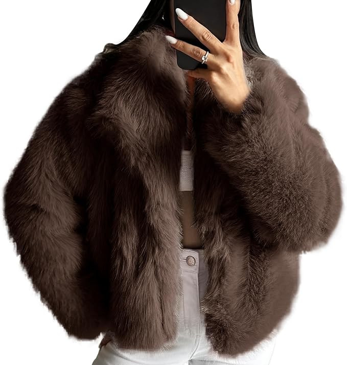 COZYPOIN Womens Faux Fur Jacket Fluffy Fur Coat Cropped Long Sleeve Lapel Button Down Fuzzy Winte... | Amazon (US)