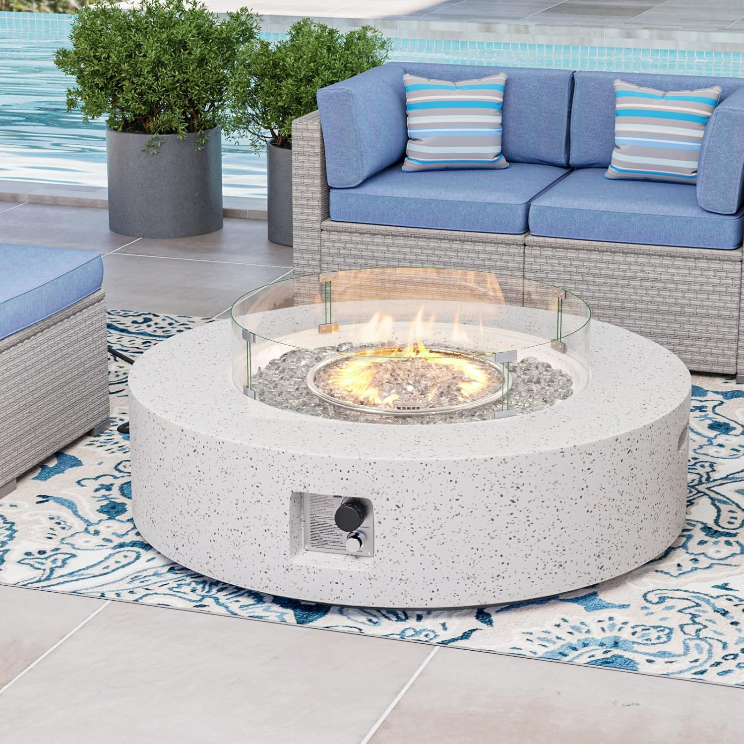 COSIEST Outdoor Propane Fire Pit Coffee Table w Terrazzo White 40.5-inch Round Base Patio Heater,... | Amazon (US)