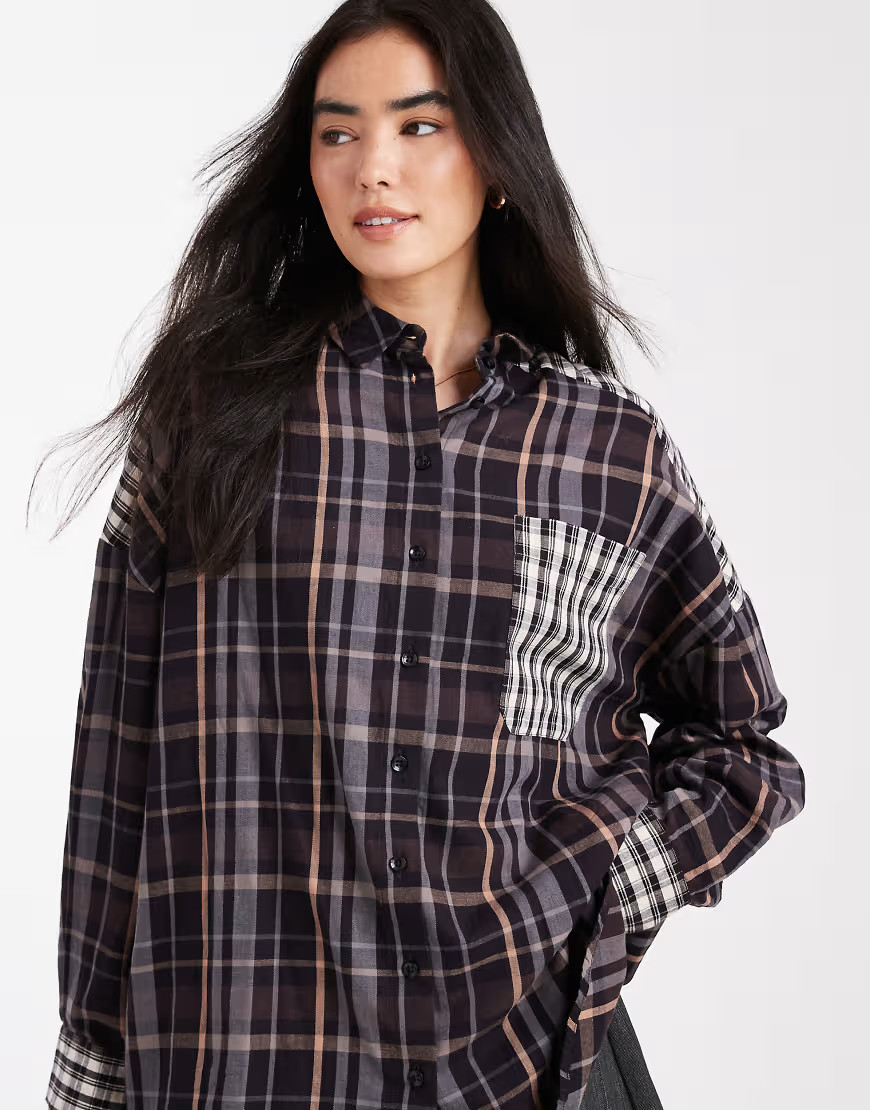 ASOS DESIGN oversized shirt in mixed plaid-Multi | ASOS (Global)