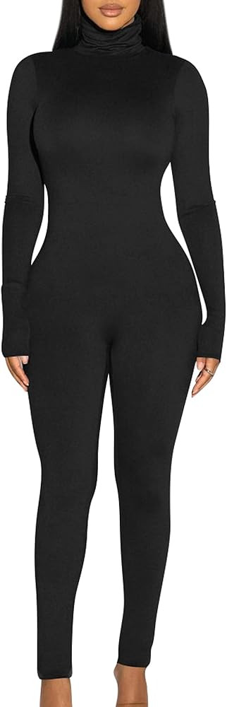 BORIFLORS Long Sleeve Jumpsuit for Women Sexy Turtleneck One Piece Bodycon Rompers Clubwear | Amazon (US)