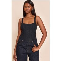 Black Lace Detail Strappy Cropped Corset Top | PrettyLittleThing US