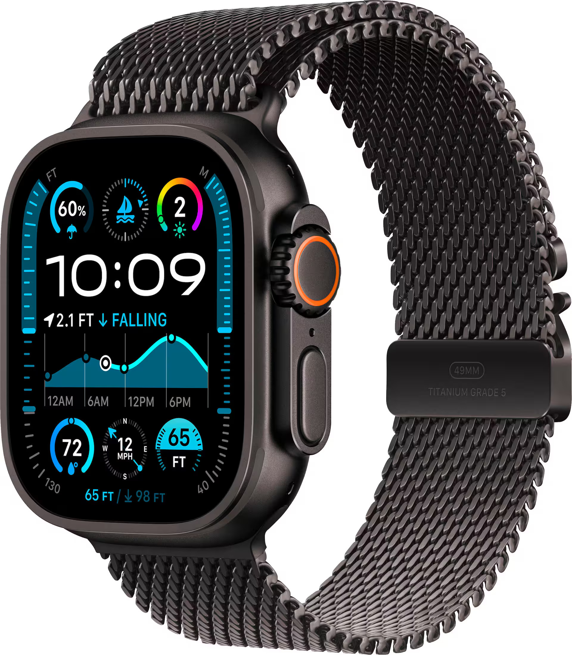 Apple Watch Ultra 2 (GPS+Cellular) 49mm Titanium Case with Black Titanium Milanese Loop - Small - Black (Verizon) - (2024) | Best Buy U.S.