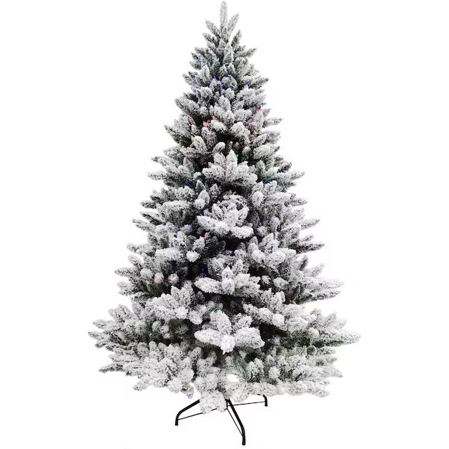 Fraser Hill Farm 7.5-ft Pre-lit Flocked White Artificial Christmas Tree 78 Constant Multicolor (C... | Lowe's