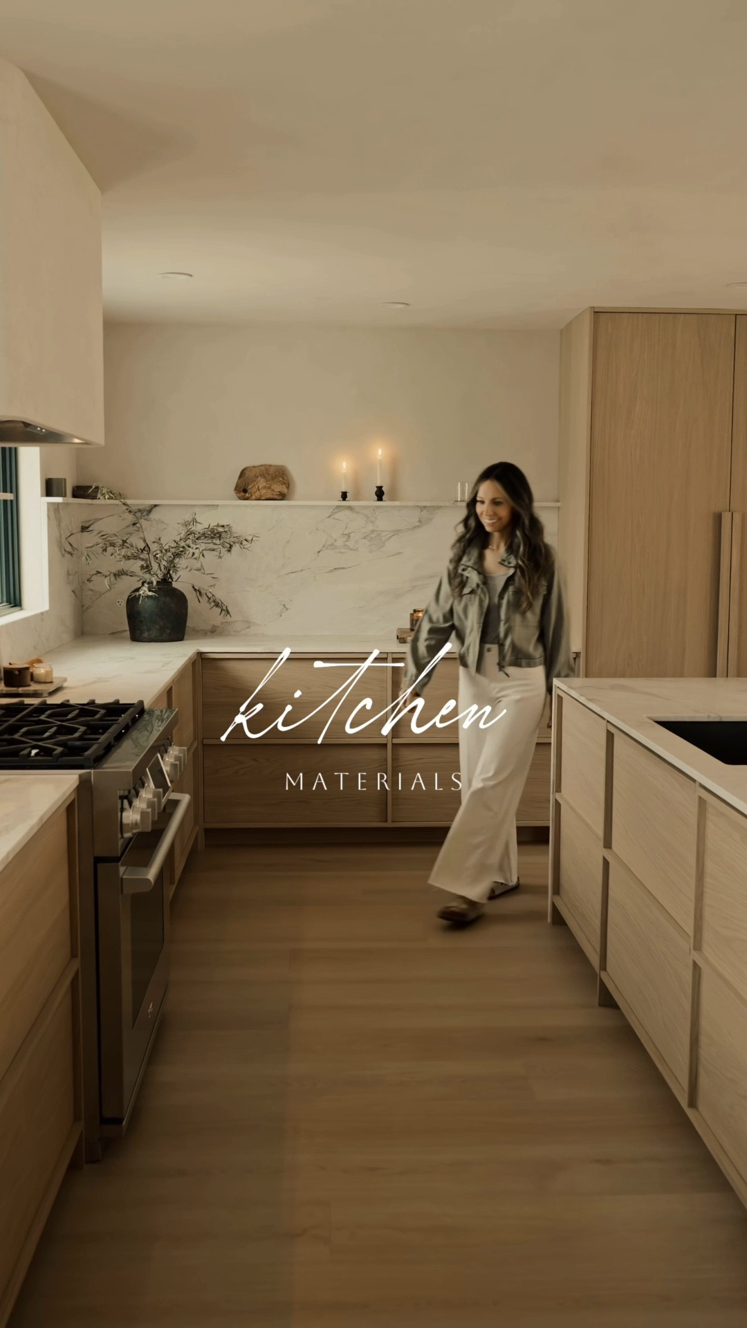 (See below) A full breakdown of the materials we used to create our warm, minimal Nordic-inspired kitchen 🤎 

• Countertops: Calacatta D’Oro Dolomite from Arista Stones

• Cabinetry: Custom Nordic-style white oak drawers/doors with integrated handles

• Cabinetry Material: Decospan Shinnoki pre-finished wood veneer panels in Ivory Oak

• Custom Hood: Meoded Concretta Microcement plaster in Calm White

• Walls + Ceiling: JH Wall Paints Limewash in Color Nainoa 500

• Flooring: GAIA Flooring eTERRA eSPC LVP Black Series in Joy

#LTKHome #LTKSaleAlert