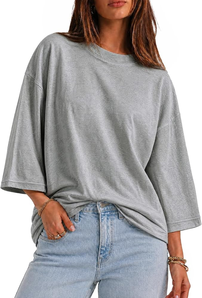 Flowyair Womens Oversized T-Shirt Casual 3/4 Sleeve Summer Boxy Tops Loose Fit Crew Neck Basic Sh... | Amazon (US)