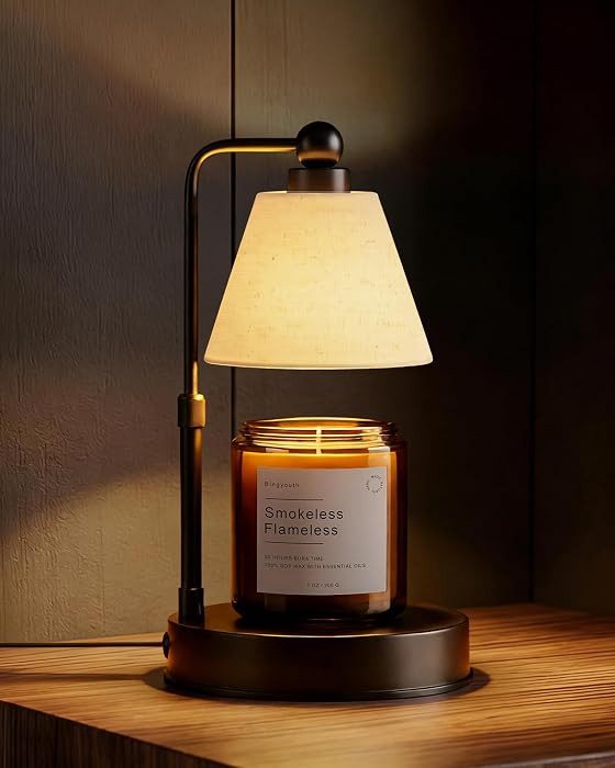 Candle Warmer Lamp with Timer, Dimmable, Adjustable Height, Modern Farmhouse Linen Shade, Black C... | Amazon (US)