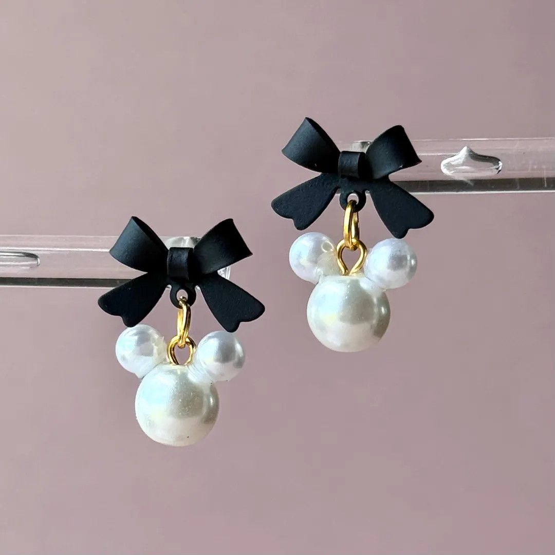 Bow Mouse Pearl Drop Earrings | 18k Gold Plated, Hypoallergenic | Etsy (US)