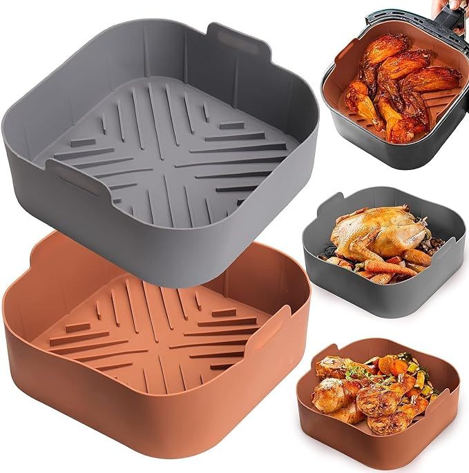 Silicone Air Fryer Basket Liners Square - 2Pcs Reusable Air Fryer Silicone Pots for Food Safe Air... | Amazon (US)