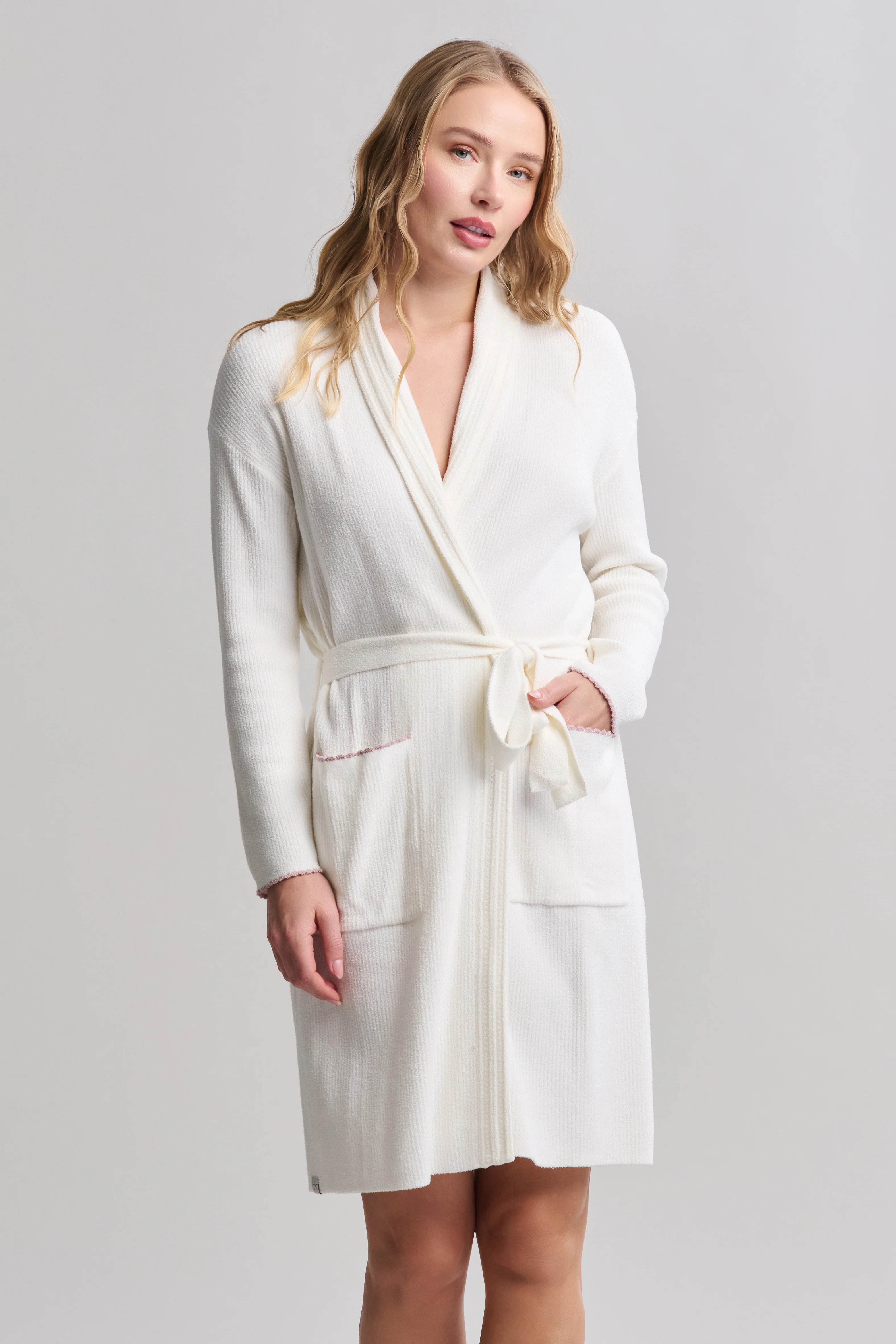 CozyChic Ultra Lite® Contrast Scallop Ribbed Robe | Barefoot Dreams
