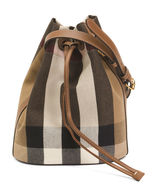Canvas And Leather Small Drawstring Bucket Bag | TJ Maxx
