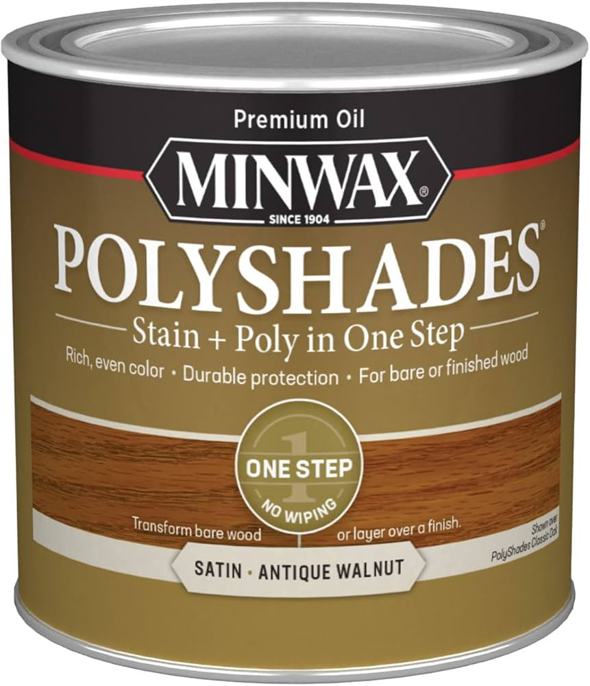 Minwax PolyShades Wood Stain + Polyurethane Finish – ½ Pint, Antique Walnut, Satin | Amazon (US)
