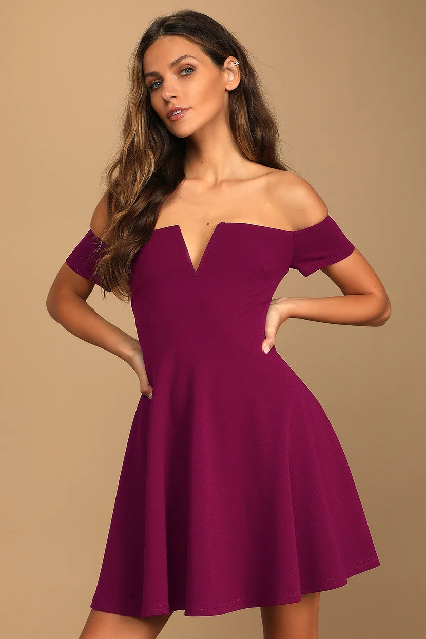 Play the Party Plum Purple Off-the-Shoulder Skater Dress | Lulus (US)
