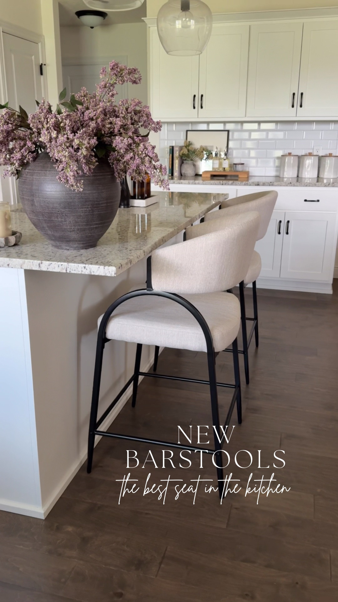 I’ve been searching for barstools that felt elevated without sacrificing comfort, and these were exactly what this space needed. The soft upholstered seat, curved back, and sleek black frame give them that perfect mix of warmth and contrast that works so well in my home.

#LTKHome