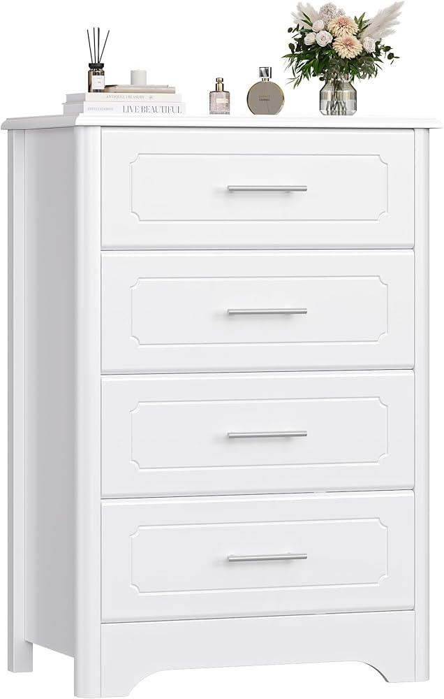 HITHOS Modern 4 Drawer Dresser for Bedroom, White Narrow Dresser Chest with Deep Drawers, Wood Ch... | Amazon (US)