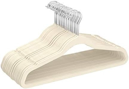 Amazon Basics Slim, Velvet, Non-Slip Clothes Suit Hangers, Ivory/Silver - Pack of 30 | Amazon (US)