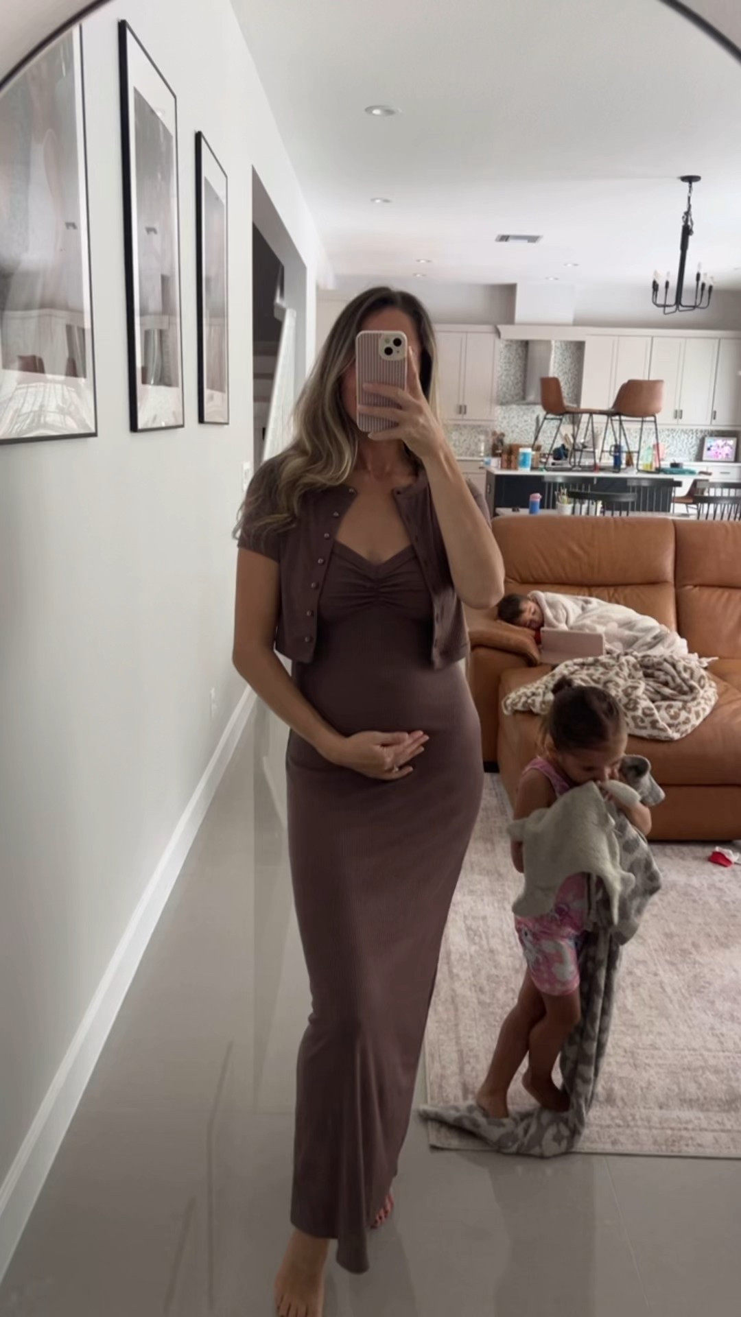 The cutest little brown dress set with a matching cardigan! In XS. Super stretchy for the bump. 

#LTKootd #LTKBump #LTKmomlife