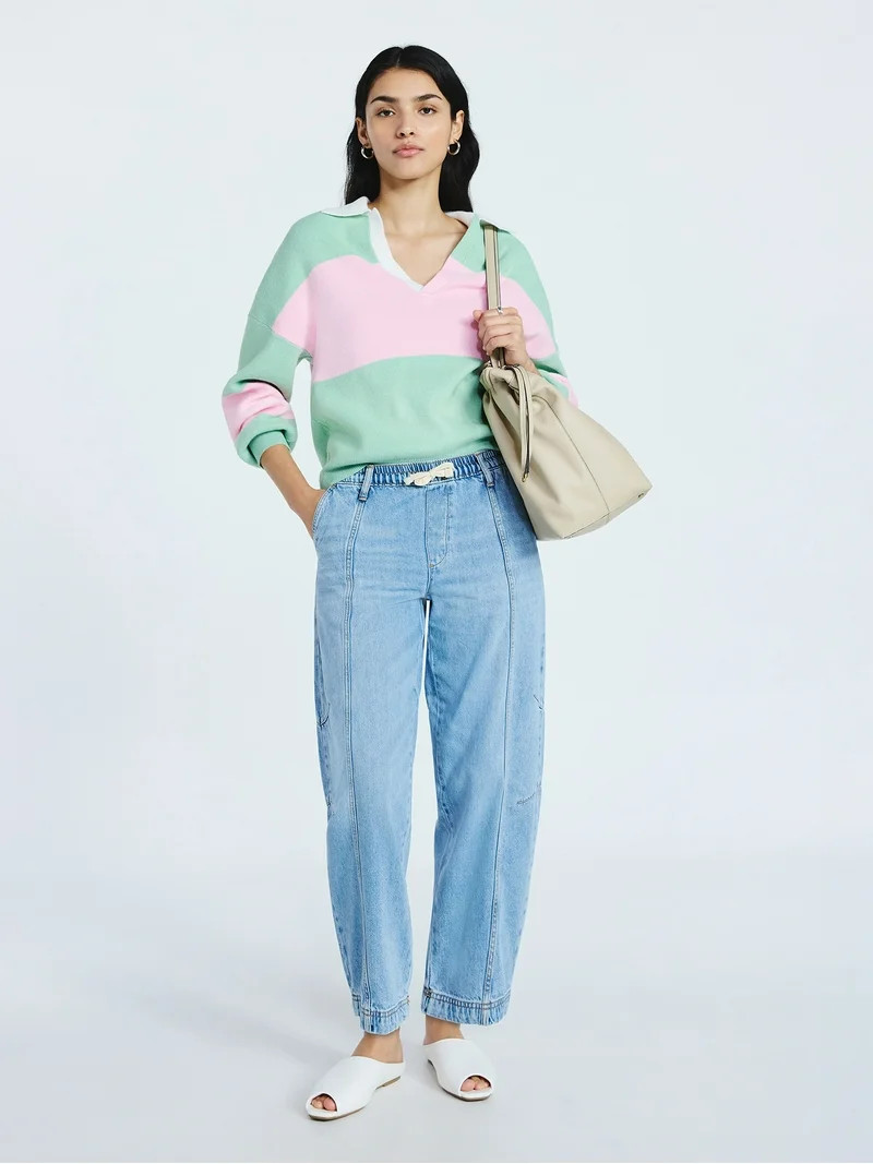 Scoop Women’s and Women’s Plus Oversized Rugby Sweater, Midweight, Sizes XS-4X | Walmart (US)