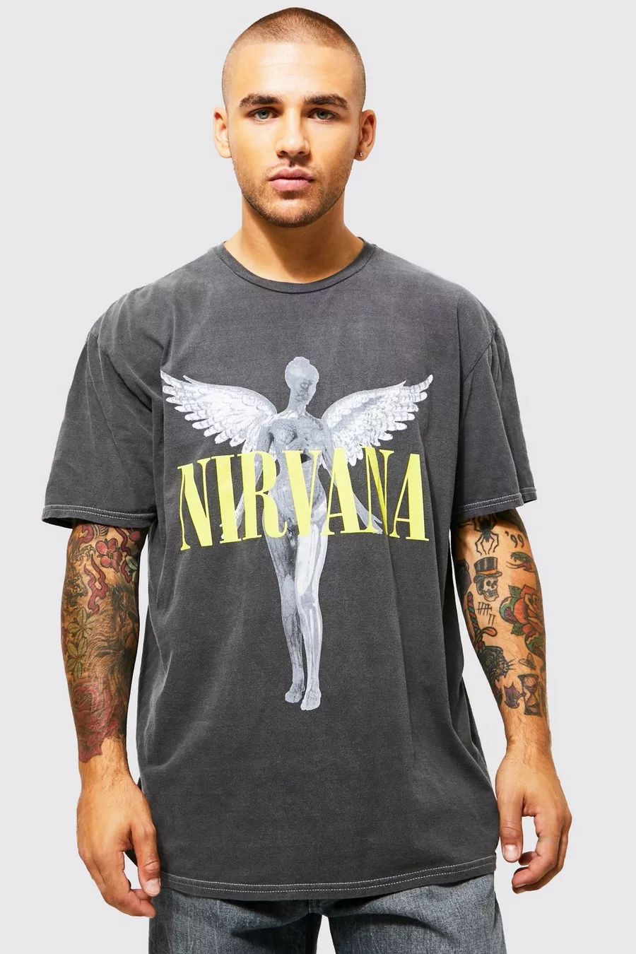 Oversized Nirvana Washed License T-shirt | Boohoo.com (UK & IE)