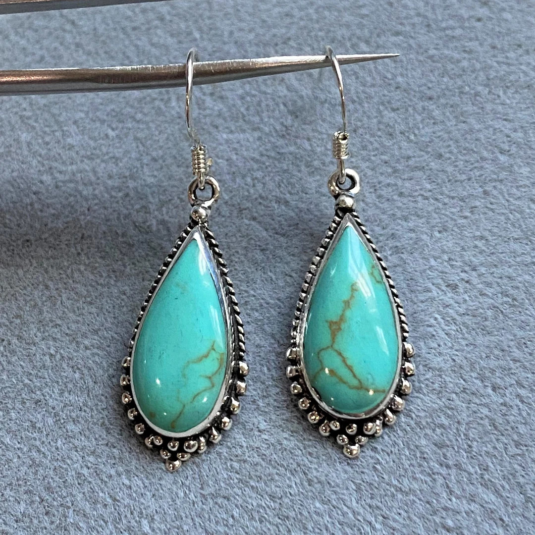Vintage Sterling Silver Turquoise Dangle Earrings. - Etsy | Etsy (US)