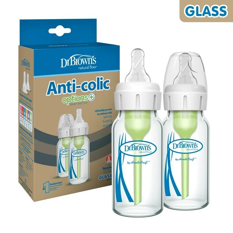 Dr. Brown's Natural Flow Anti-Colic Options+ Narrow Glass Baby Bottles 4 oz/120 mL, with Level 1 ... | Walmart (US)