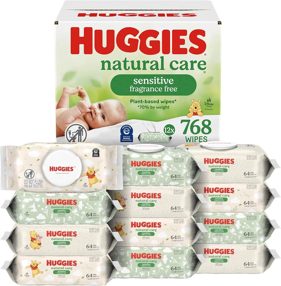 Huggies Natural Care Sensitive Baby Wipes, Unscented, Hypoallergenic, 99% Purified Water, 12 Flip... | Amazon (US)