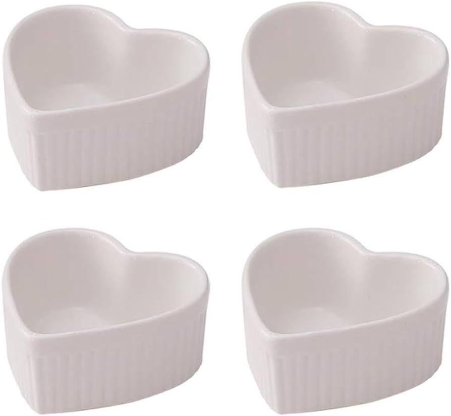 Sizikato Heart-Shaped Porcelain Souffle Dishes, Ramekins - 3.5 Inches for Souffle, Creme Brulee a... | Amazon (US)