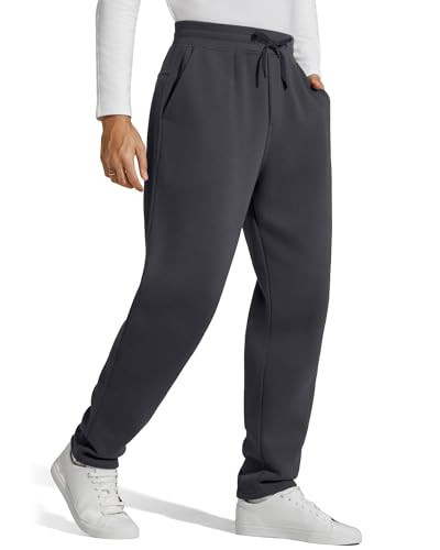 G4Free Men Sweatpants Fleece Elastic Drawstring Waistband Lounge Open Bottom Pants with Pockets Cotton Warm Winter Heavyweight (Dark Gray,XXL,31.5") | Amazon (US)