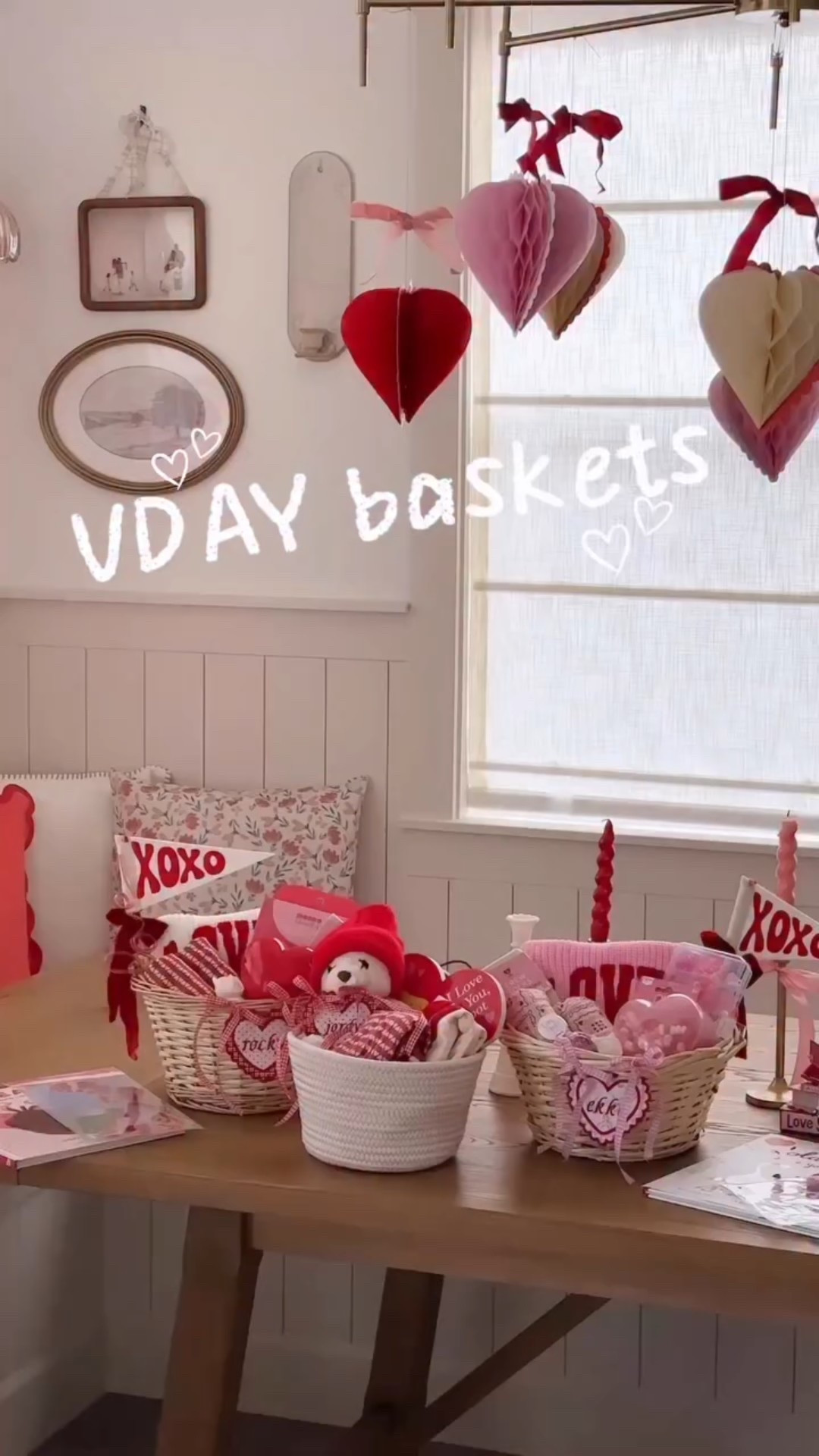 VDAY BASKET INSPO 💞💌🍒toddler girl, baby boy & 5 year old boy. we give ours on the 15th 🤗 comment LOVE for 🔗’s 💋
.
Hair glitter: @loveopal.shop KILEAN always saves ya 
Name sign: @embroidery_byhattie 
Beanie: @slouchheadwear 
Creative @tonies.us to out their fav songs & stories on! 
Target dollar spot: heart box, socks, stickers, pennant & straw 
.
#valentinesday #valentinesinspo #vday #babyboy #toddlergirl