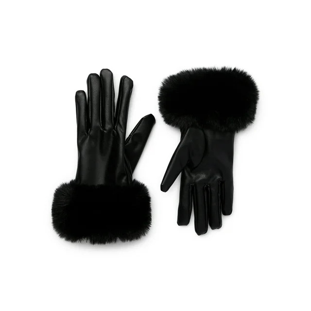 Time and Tru Women's Faux Fur Cuff Winter Gloves, L/XL, Black - Walmart.com | Walmart (US)