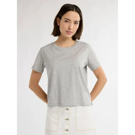 Free Assembly Women's and Women's Plus Cotton Cropped Boxy Tee with Short Sleeves, Sizes XS-4X | Walmart (US)