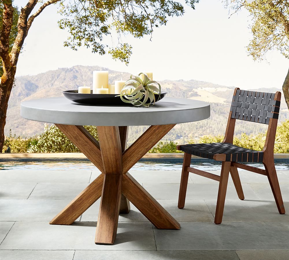 Abbott Concrete & Acacia Round Outdoor Dining Table | Pottery Barn (US)